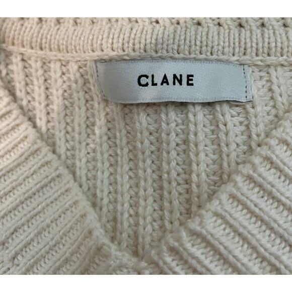 Clane Ivory Long Sleeve V Neck Wool Blend Women's Knit Sweater Size Medium - Picture 3 of 5